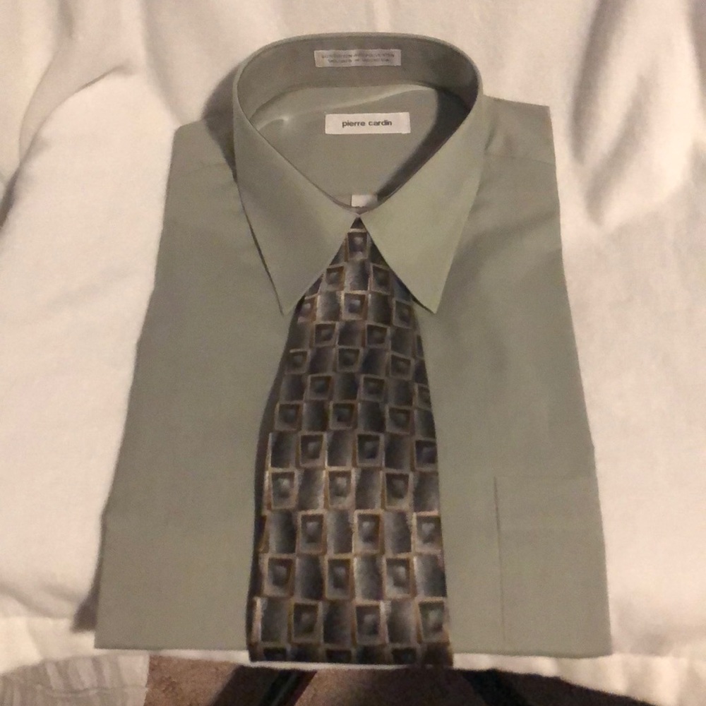 Green Pierre Cardin Dress Shirt with Tie Included